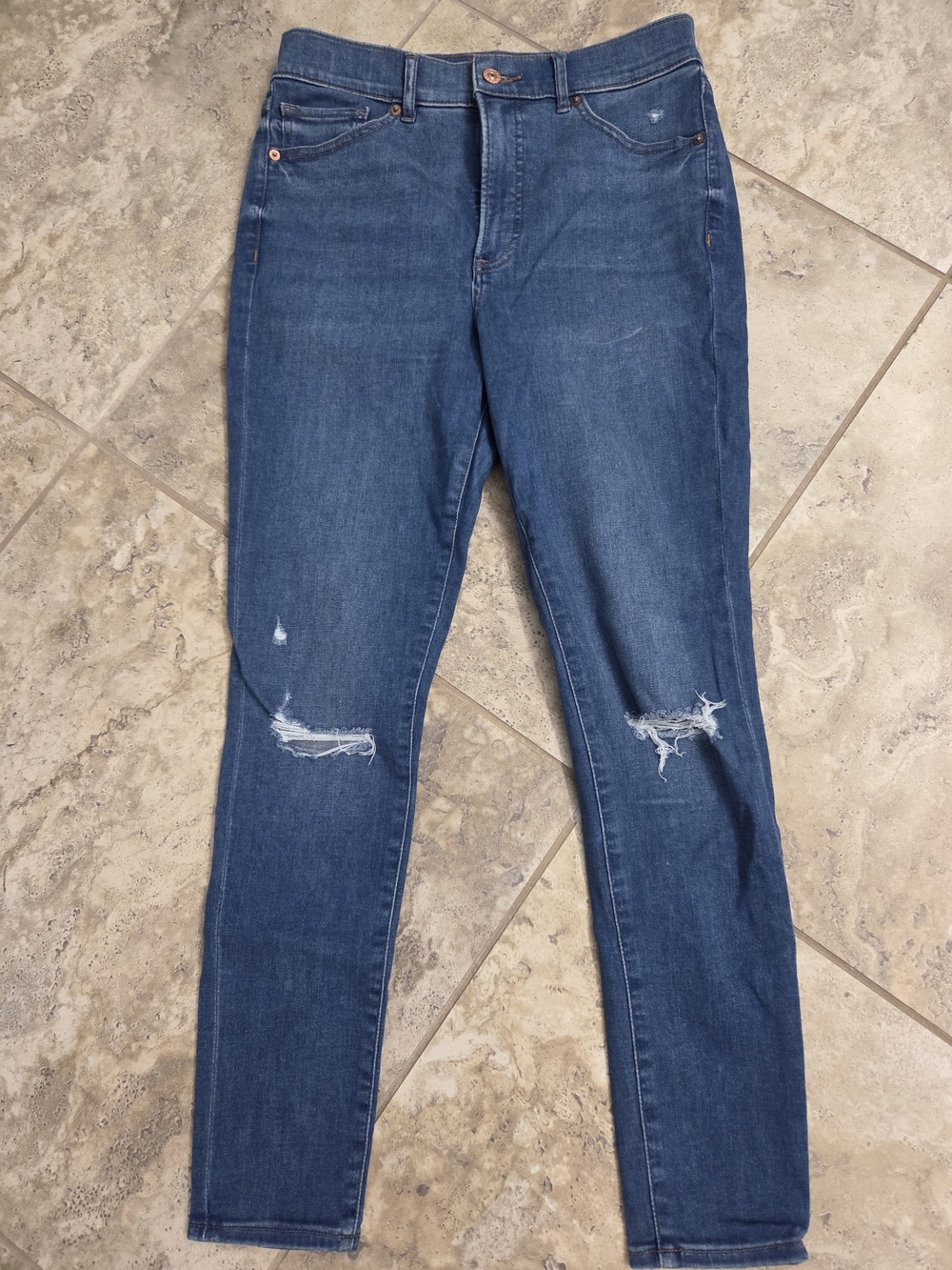 Express Indigo Skinny Jeans with Knee Rips Size 8R
